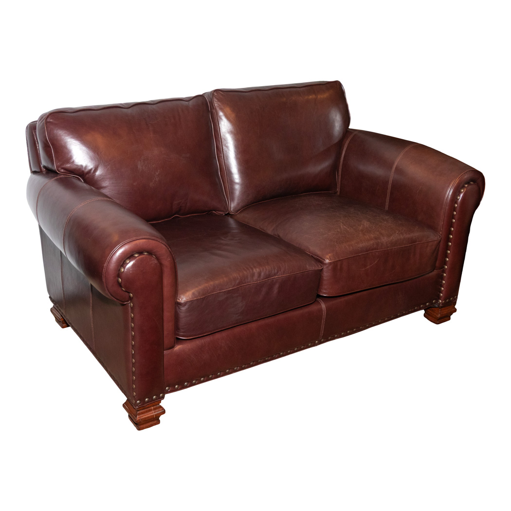 ZMGEG_101-2 LAUREN RALPH LAUREN Brown Leather Loveseat with Nailhead Trim - Image 1