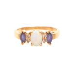 Opal and Iolite Ring with Diamond Accents in 14 Karat Gold