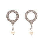 Pair of Diamond and Pearl Drop Earrings in 14 Karat White Gold