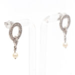 Pair of Diamond and Pearl Drop Earrings in 14 Karat White Gold - Image 2