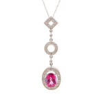 1.5 Carat Pink Tourmaline and Diamond Pendant Necklace in 10 Karat White Gold