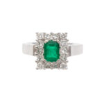 1.2 Carat Total Weight White Sapphire and Emerald Ring in 14 Karat White Gold
