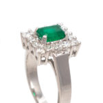 1.2 Carat Total Weight White Sapphire and Emerald Ring in 14 Karat White Gold - Image 2
