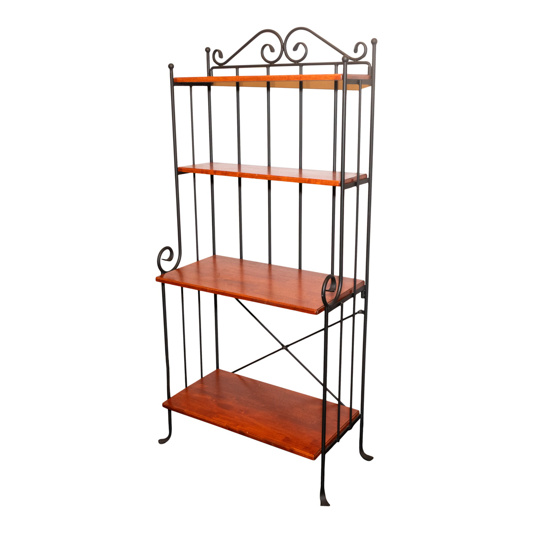 XKSI_5257-2 Charleston Forged Iron and Cherrywood Bakers Rack - Image 1
