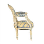 Antiqued French Bergere Chair in Blue and Yellow Toile Upholstery - Image 6