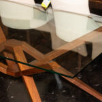 Mid Century Modern Rectangular Glass Top Dining Table on Wood Base - Image 2