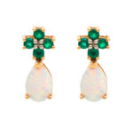 Pair of Opal and Green Tsavorite Drop Earrings in 10 Karat Gold