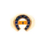 2.5 Carat Total Weight Synthetic Sapphire Horse Shoe Shaped Ring in 14 Karat Gold