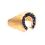 2.5 Carat Total Weight Synthetic Sapphire Horse Shoe Shaped Ring in 14 Karat Gold - Image 3