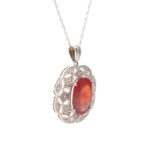 Fire Opal and Diamond Halo Pendant Necklace in 14 Karat White Gold - Image 2