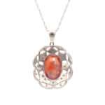 Fire Opal and Diamond Halo Pendant Necklace in 14 Karat White Gold - Image 3