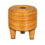 Pencil Reed Pattern Wrapped Footstool with Metal Medallion