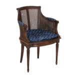 Wood Framed Cane Back Barrel Armchair with Blue Bow Upholstery - Image 2