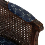 Wood Framed Cane Back Barrel Armchair with Blue Bow Upholstery - Image 5