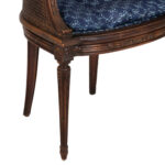 Wood Framed Cane Back Barrel Armchair with Blue Bow Upholstery - Image 6