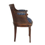 Wood Framed Cane Back Barrel Armchair with Blue Bow Upholstery - Image 7