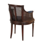 Wood Framed Cane Back Barrel Armchair with Blue Bow Upholstery - Image 8