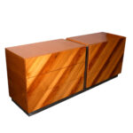 Vintage ROUGIER Mid Century Modern Diagonal Wood Veneer and Metallic Strip Dresser