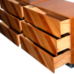 Vintage ROUGIER Mid Century Modern Diagonal Wood Veneer and Metallic Strip Dresser - Image 2
