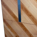 Vintage ROUGIER Mid Century Modern Diagonal Wood Veneer and Metallic Strip Armoire - Image 4