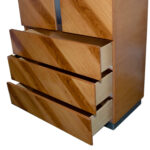 Vintage ROUGIER Mid Century Modern Diagonal Wood Veneer and Metallic Strip Armoire - Image 5
