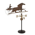 Horse and Sulky Copper Weather Vane on Stand
