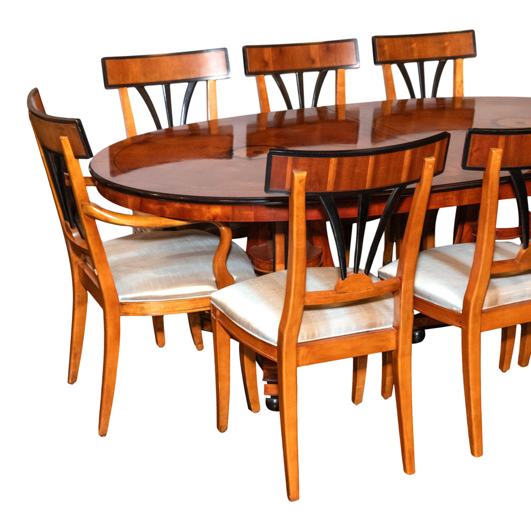 ZSUSZ_100-2 DREXEL HERITAGE Biedmermeier Style Oval Dining Table with 1 Leaf and 6 Chairs - Image 1