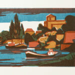 GUNTER ULLRICH Scene of Aschaffenburg Germany Custom Framed Linocut - Image 2