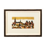GUNTER ULLRICH Scene of Aschaffenburg Germany Custom Framed Linocut