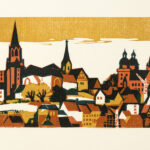 GUNTER ULLRICH Scene of Aschaffenburg Germany Custom Framed Linocut - Image 2