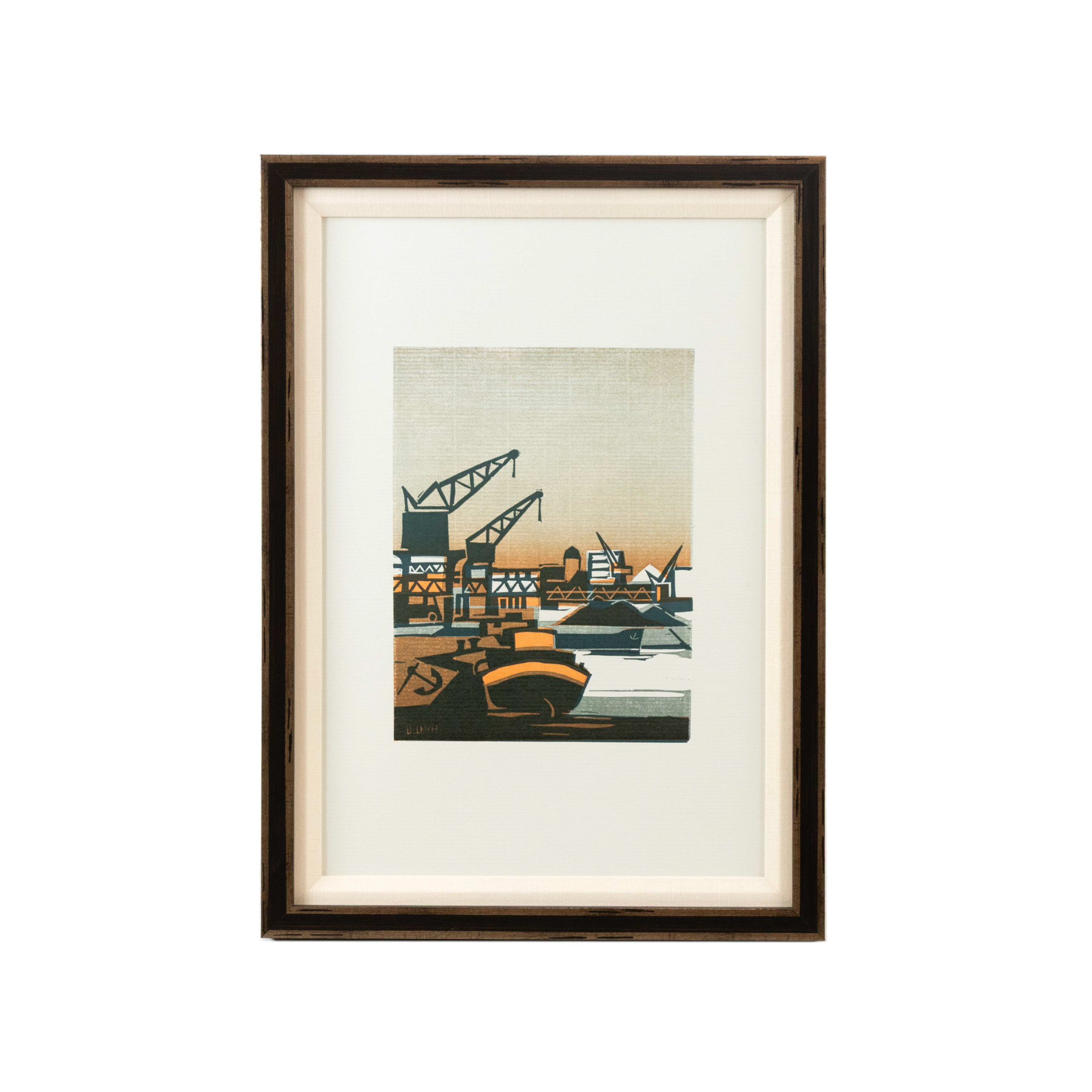 ZKSA_155 -2 GUNTER ULLRICH Scene of Aschaffenburg Germany Custom Framed Linocut - Image 1