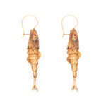Vintage Pair of Articulated Fish Drop Earrings in 10 Karat Gold
