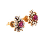 Vintage Pair of Ruby and Diamond Stud Earrings in 14 Karat Gold - Image 2