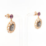 Vintage Pair of Tourmalated Quartz and White Topaz Drop Earrings with Amethyst Accents in 14 Karat Gold - Image 2