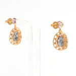 Vintage Pair of Tourmalated Quartz and White Topaz Drop Earrings with Amethyst Accents in 14 Karat Gold - Image 3