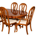 UNIVERSAL FURNITURE Cherry Finish Double Pedestal Dining Table with 6 Chairs and 2 Leaves