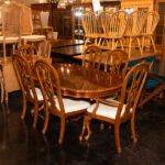 UNIVERSAL FURNITURE Cherry Finish Double Pedestal Dining Table with 6 Chairs and 2 Leaves - Image 8