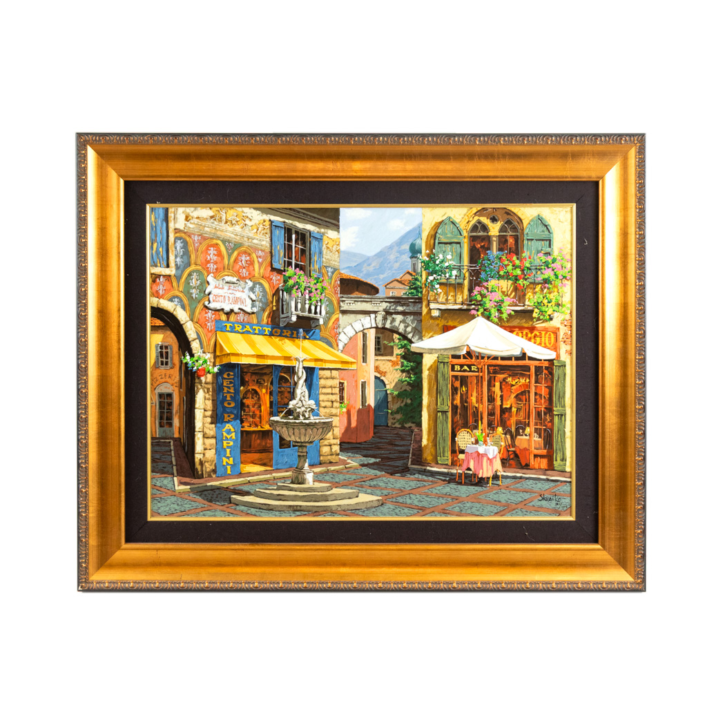 ZHOYT_103-2 VIKTOR SHVAIKO “Fountain in the Square” Hand Embellished Giclee on Canvas - Image 1