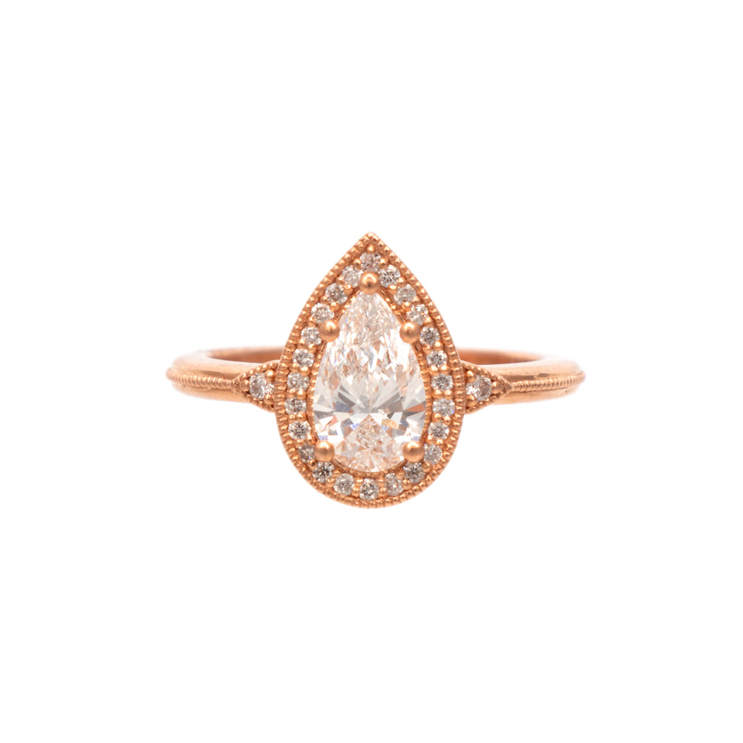 ZROMO_100-2 Pear Cut Lab Grown Diamond Engagement Ring in 14 Karat Rose Gold - Image 1