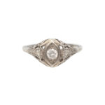 Vintage Diamond Filigree Ring with Marquise Design in 18 Karat White Gold