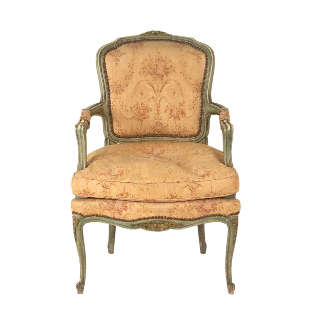 ZWAPO_110-2 Vintage French Louis XV Style Carved Fateuil Chair - Image 1