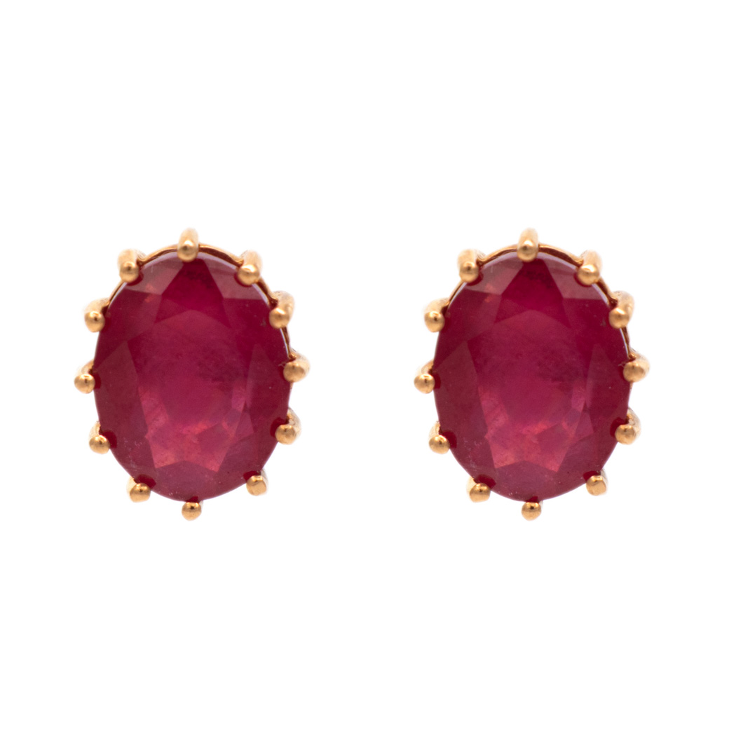 RJ_CE828E-3 Pair of 4.75 Carat Total Weight Synthetic Ruby Stud Earrings in 10 Karat Gold - Image 1