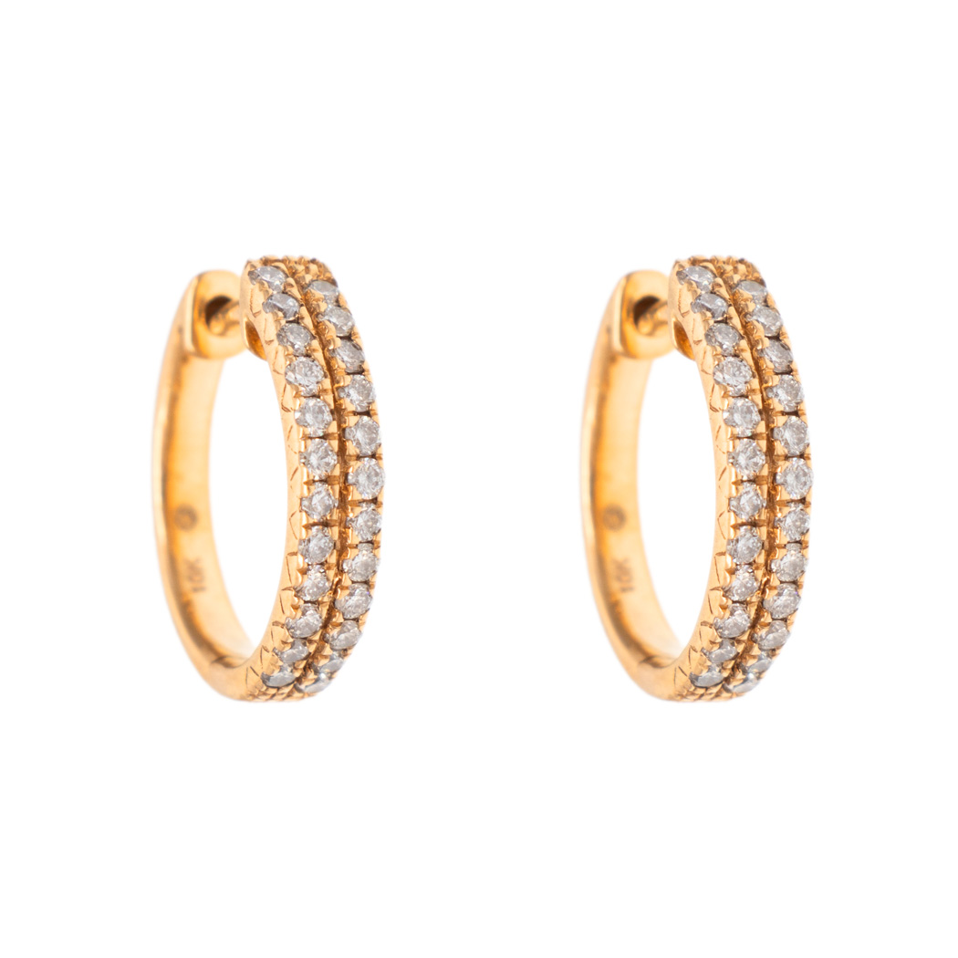 RJ_CE1392-3 Pair of Diamond Hoop Earrings in 10 Karat Gold - Image 1
