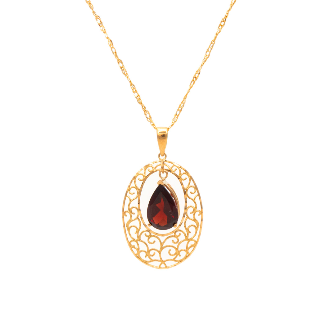 RJ_ML1281-3 3 Carat Total Weight Garnet Pendant Necklace in 18 Karat Gold - Image 1