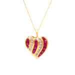 Ruby and Diamond Heart Pendant Necklace in 10 Karat Gold