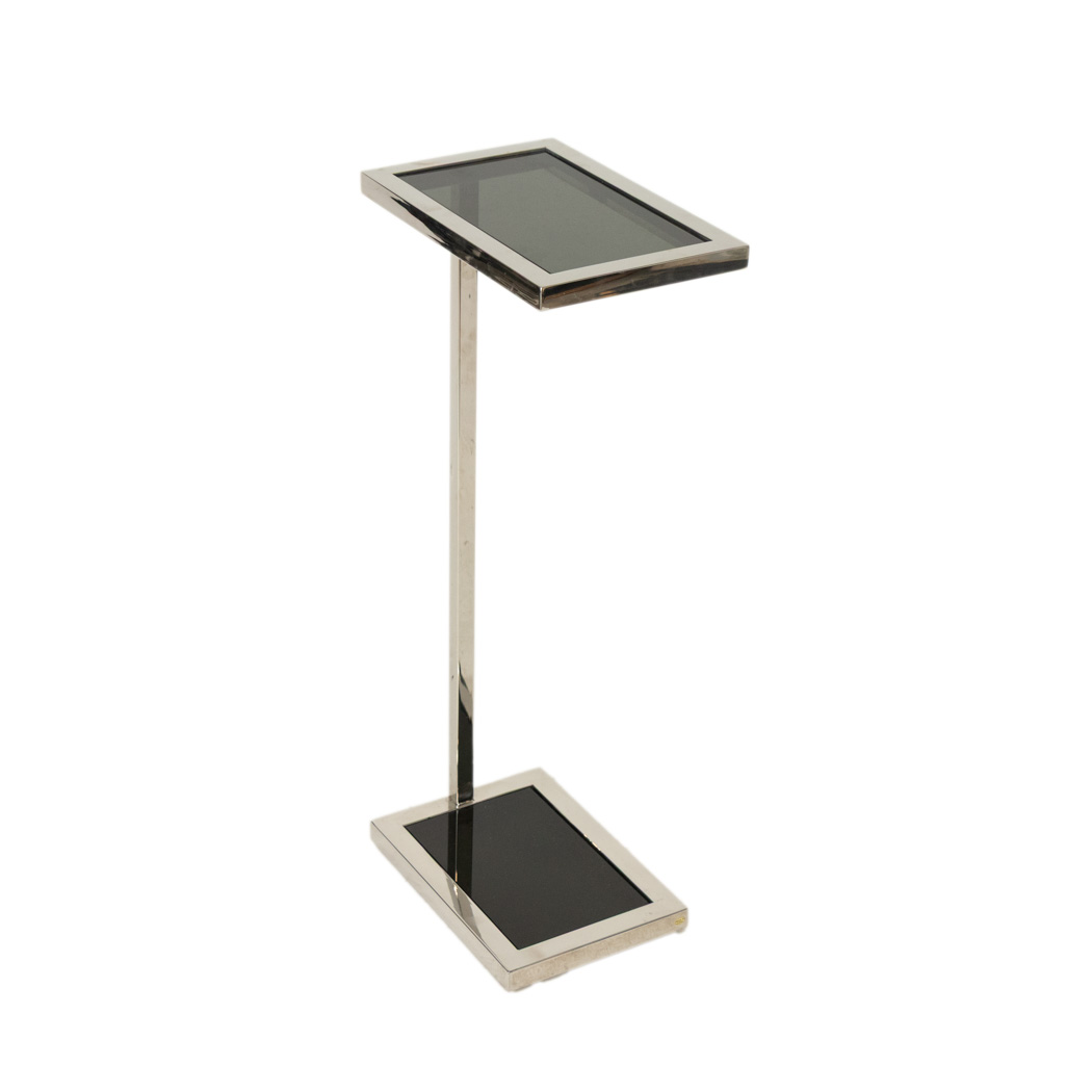 XKYG_908-2 HOWARD BROOKS Chrome and Smoked Glass C-Shaped Side Table - Image 1