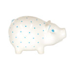 TIFFANY AND CO. White Porcelain Piggy Bank with Blue Polka Dots