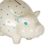 TIFFANY AND CO. White Porcelain Piggy Bank with Blue Polka Dots - Image 2
