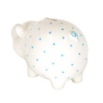 TIFFANY AND CO. White Porcelain Piggy Bank with Blue Polka Dots - Image 3