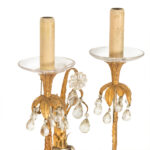 Vintage Pair of Gold Gilt Wall Sconces with Glass Collars and Crystal Drops - Image 2